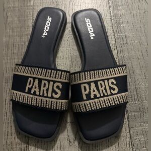 Soda Women's Black and Tan Slide Sandals